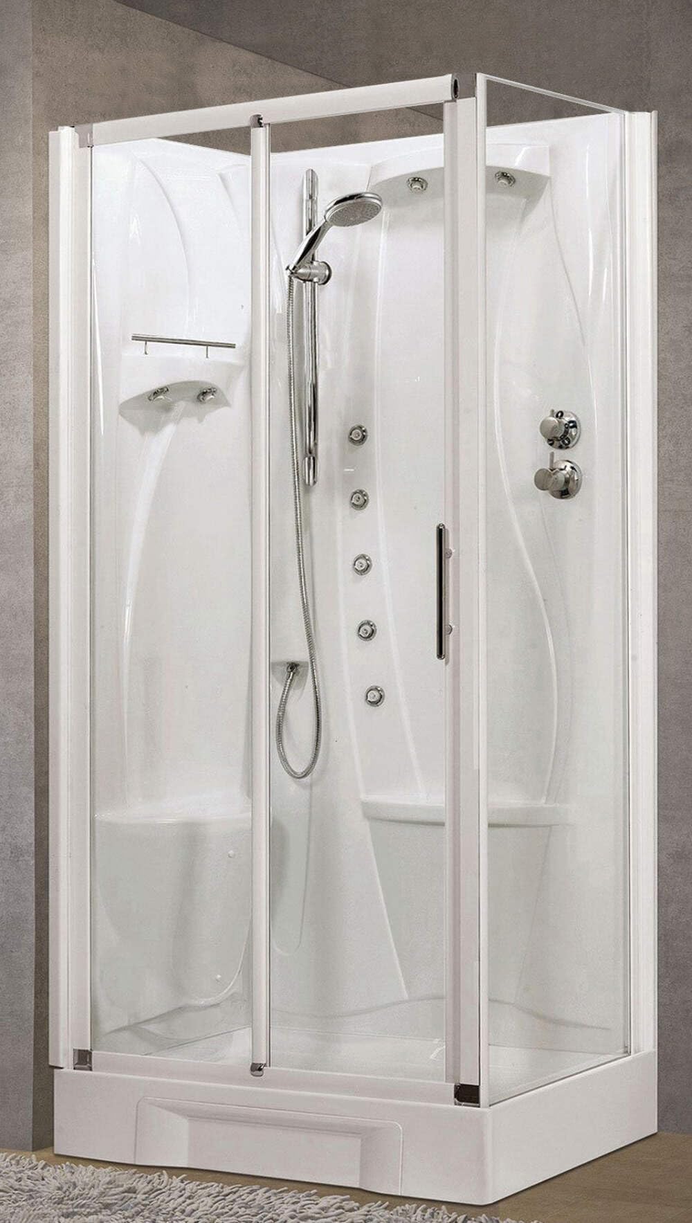 Novellini New Holiday 2P+F Idromassaggio 100x70 cm Cabina Doccia Multifunzione Apertura 1 Anta Scorrevole Seduta Sinistra Miscelatore Termostatico Vetro Trasparente Profilo Bianco Doccetta Alto 206cm