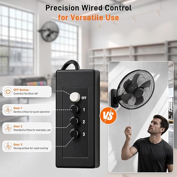 20 Inch Industrial Wall Mount Fan 2 Pack, 4292 CFM High Velocity 3-Speed Heavy Duty Shop Fan with Wired Remote Control, 180 Tilt Manual Angle Adjust, Waterproof Gym Wall Mounted Fan for Garage