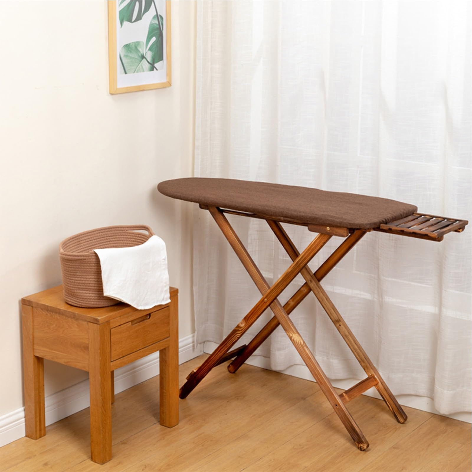 Retro Solid Wood Large Folding Ironing Board for Easy Ironing of Clothes, Home Retro Style Ironing Rack (Color : Beige)