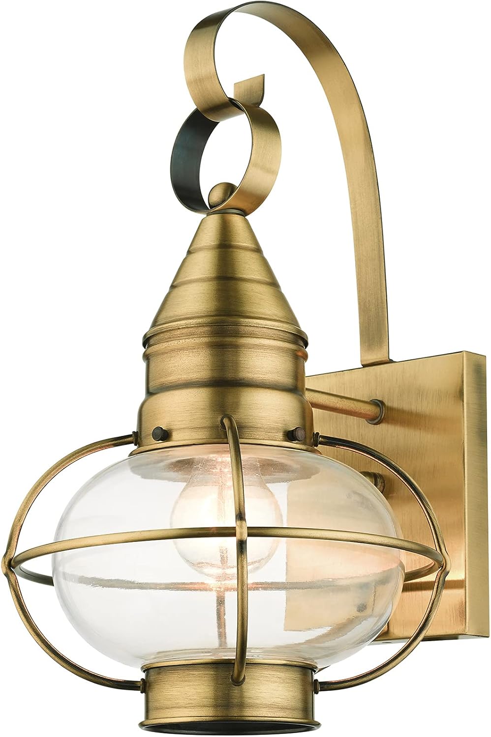 Livex Lighting 26901-01 Newburyport Collection 1-Light Outdoor Wall Lantern with Clear Glass, Antique Brass, 8.75 x 14.75