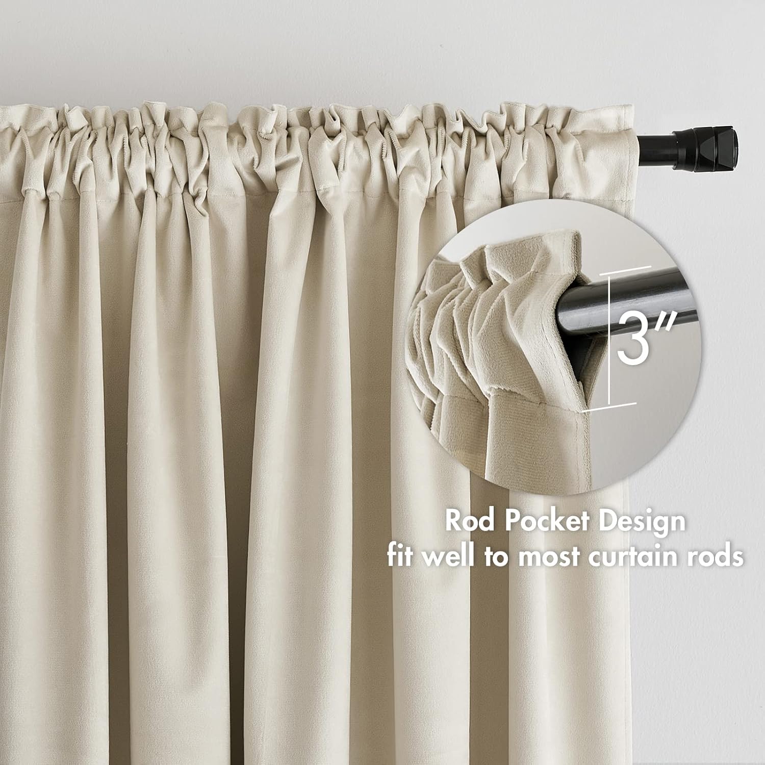 100% Blackout Velvet Curtains Ivory White Thermal Insulated Curtain Drapes for Luxury Bedroom Living Room Darkening 96 Inches Long Black Out Curtain Panels Rod Pocket Set of 2