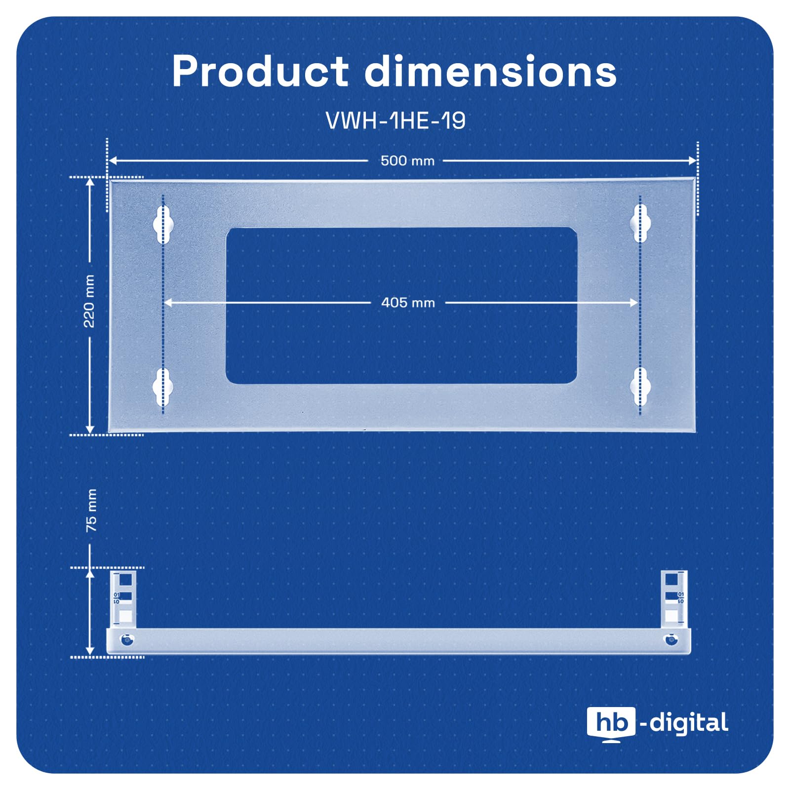 hb-digital Support de rack vertical 19" 1U - Montage mural et sous table - 1 U - Support réseau robuste pour commutateur de serveur et panneau de brassage - Stabilité maximale - Peu encombrant