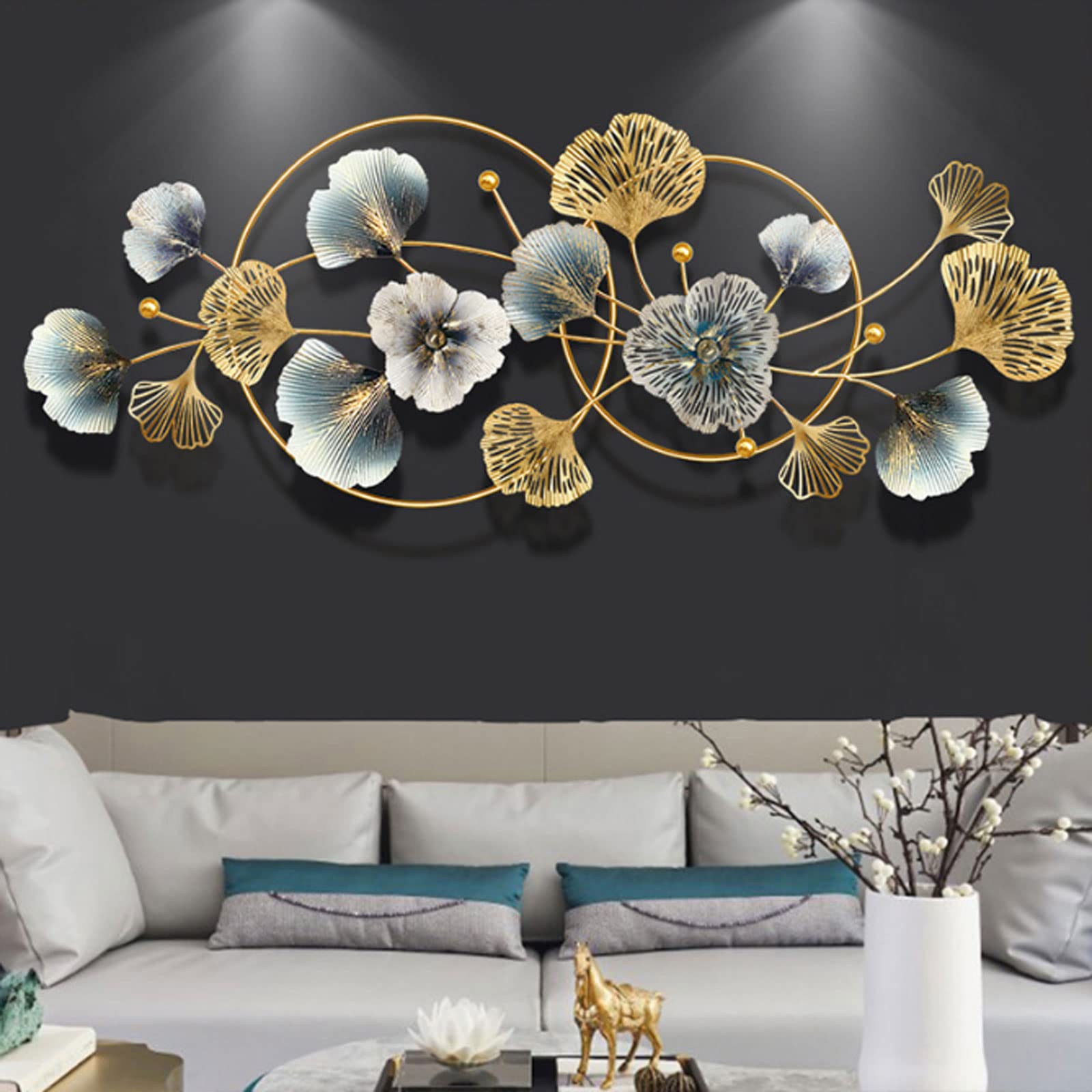QW Modernes Ginkgo Wanddeko Metall, 3D Hängende Skulptur Dekorationen Für Home Office Wohnzimmer Schlafzimmer,Small