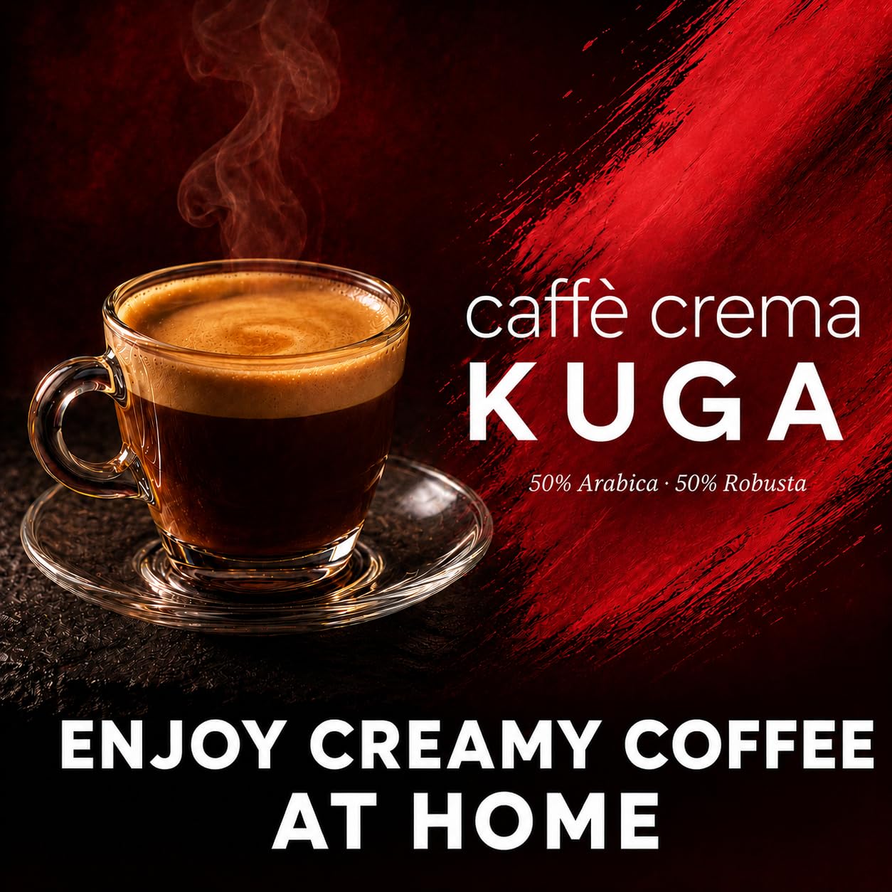 KUGA Caffè Crema Kawa ziarnista 250 g, całe ziarna, belgijskie palenie, 50% Arabica & 50% Robusta, łagodna, kremowa, do ekspresu automatycznego, kolbowego, French Press i kawiarki