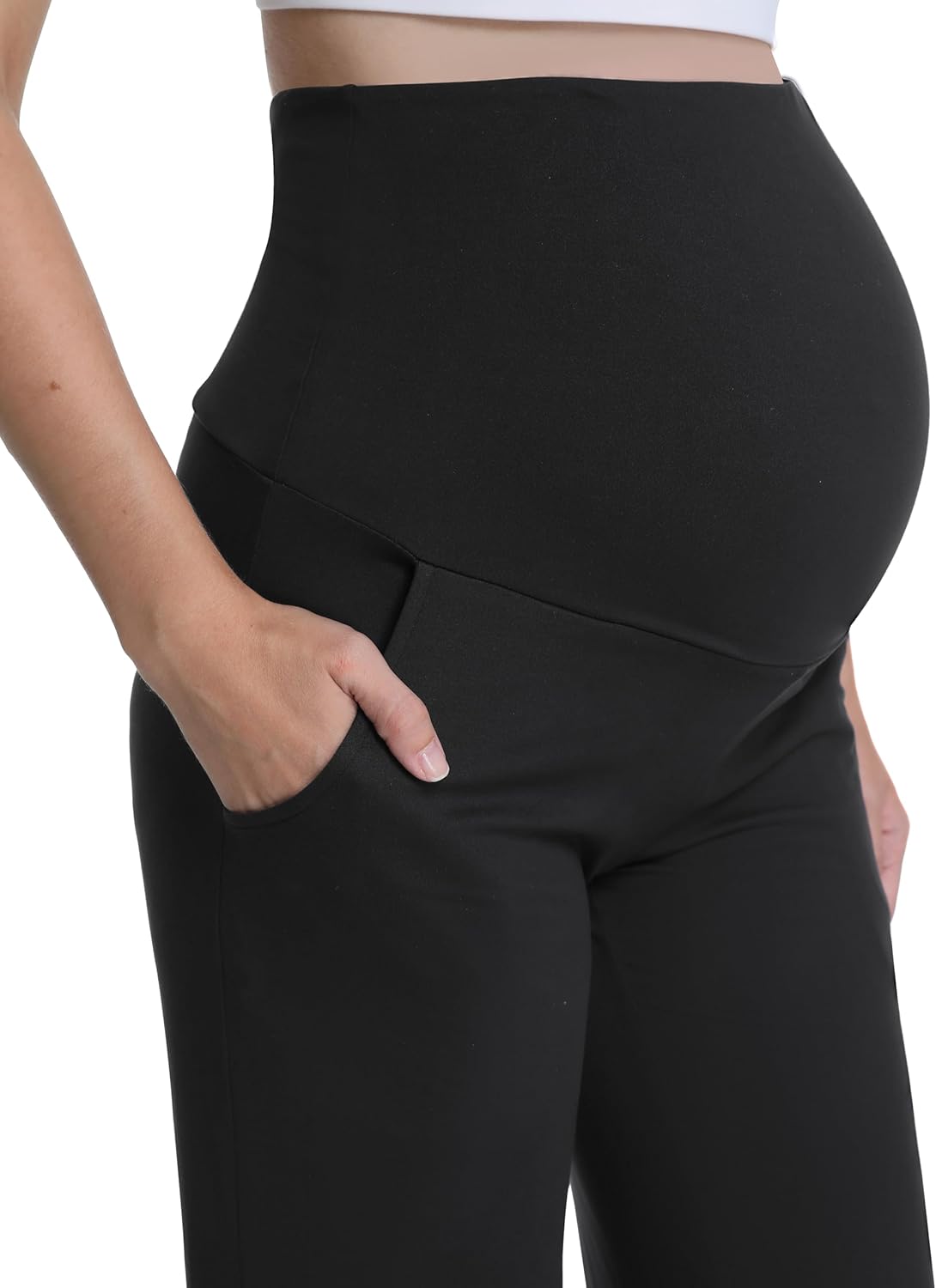 3 Pack Women's Maternity Pants Wide Leg Over The Belly Pregnancy Pants Stretchy Loose Casual Trousers with Pockets - Image 3