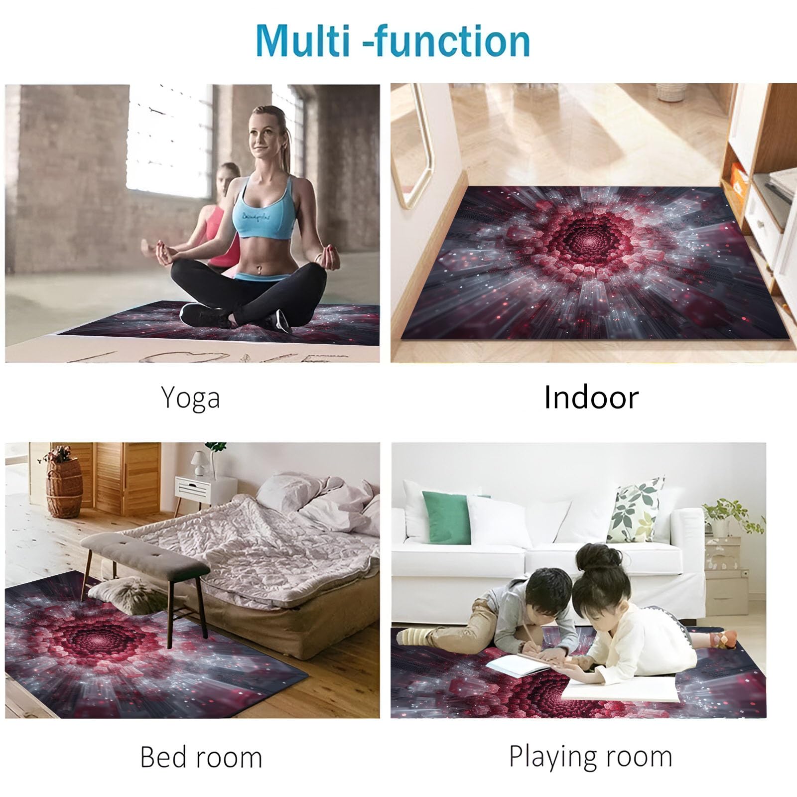 90 x 150 cm, paillasson d'entrée intérieur et extérieur, Tapis à Abstraction 3D Modèle d'explosion, Tapis de Sol résistant à la décoloration, Profil Bas, Facile à nettoyerrouge
