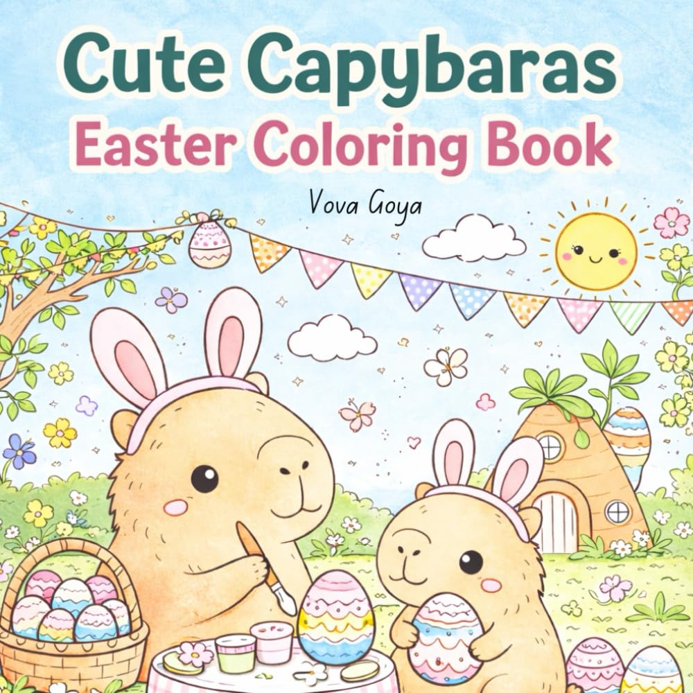 Cute Capybaras Easter Coloring Book: A Kawaii Spring Coloring Book for Kids and Adults Featuring Adorable Capybaras, Easter Eggs, and Cozy Holiday Scenes