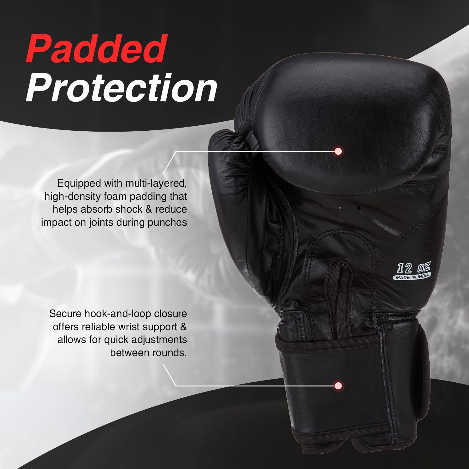 Amazon Brand – Symactive Leather Boxing Gloves for Men & Women |12 Oz |Premium Training & Sparring Gloves | High-Density Padding | Black