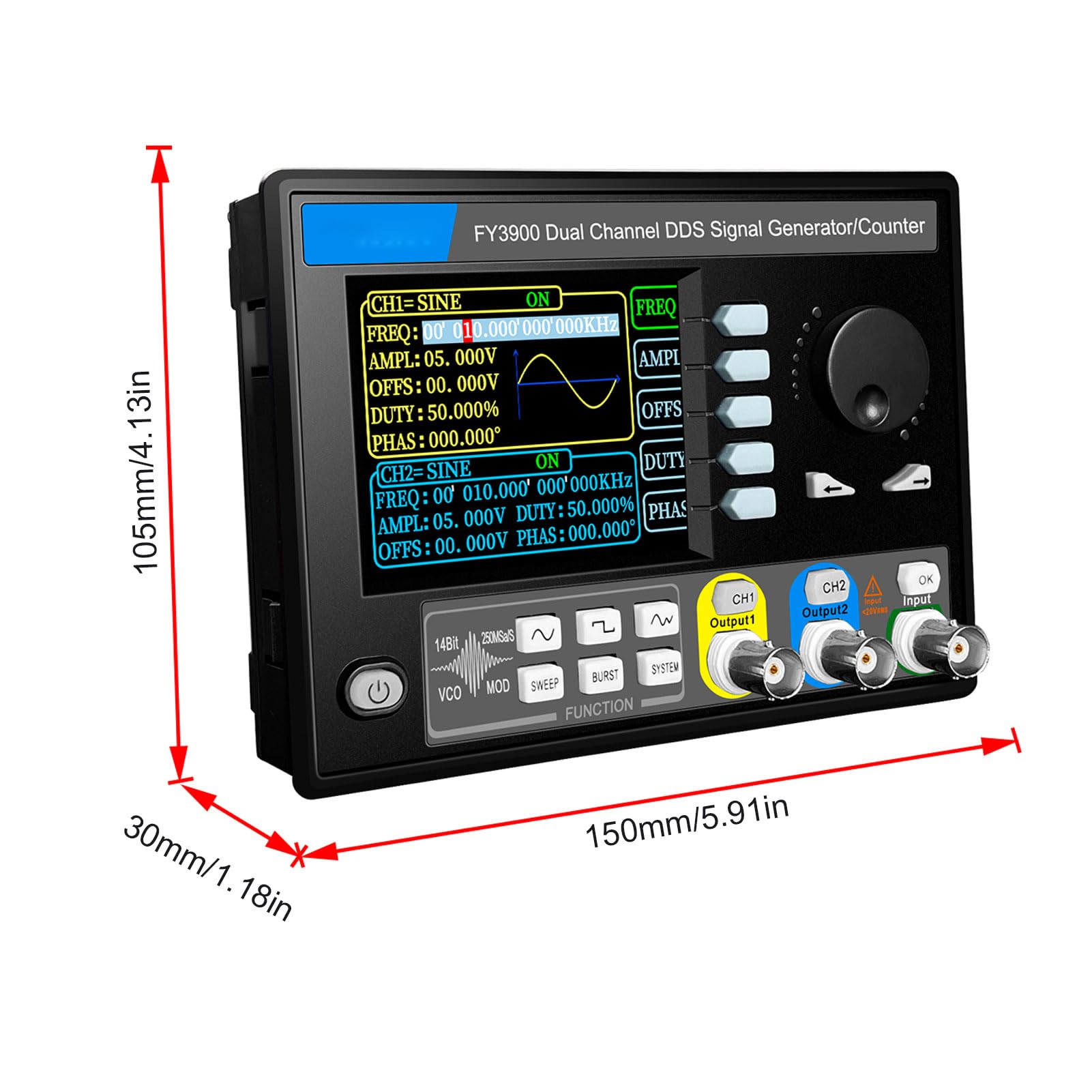 Eujgoov Generador de Señal de Doble Canal FY3900 Generador de Forma de Onda Arbitraria de Fuente de Alta Frecuencia de 30 MHz Equipo de Prueba de Laboratorio Profesional de Voltaje Amplio (Enchufe