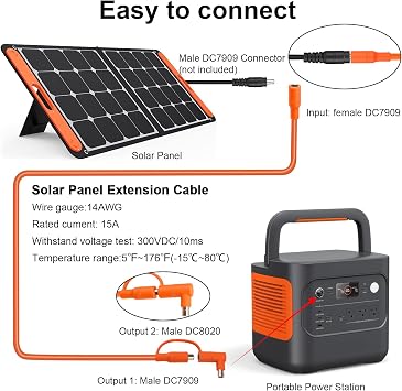 30FT 14AWG DC7909 Solar Panel Extension Cable Compatible with Jackery Solar Generator,Solar Charging Cord Female to Male with DC8020 Power Adapter Suit for Gz Yeti,Anker Jackery Portable Power Station