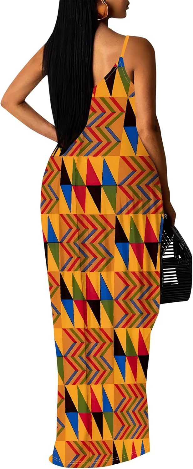 Women's Plus Size Summer Dresses Spaghetti Print Midi Dresses Long Loose Sundresses - Image 4