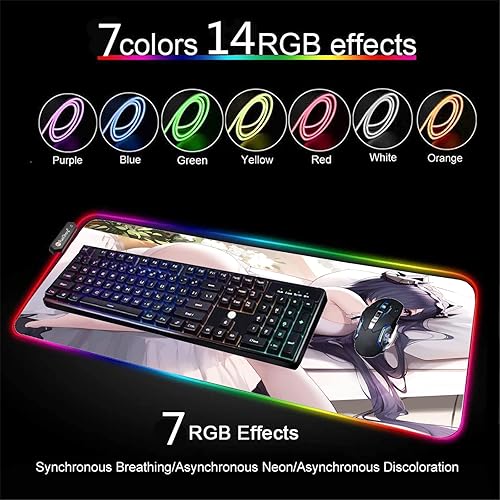 Miniatura 3 de Mouse Pads Sexy Anime Girl RGB Mouse Pad Large Gaming Mause Pad RGB LED Lighting Mousepad Gamer XXL Computer Keyboard Desk Mat Pads 27.55 inch x12