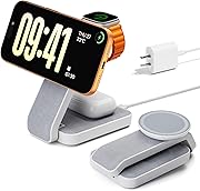 eazpower ワイヤレス充電器 3in1 充電スタンド Magsafe充電器 アップルウォッチ充電器 折り畳み式 iPhone 17/16/15/14/13/12シリーズ 対応/Apple Watch/Airpodsに対応 環境光付き ナイトランプ付き ポータブル 置くだけ アダプター付き 出張、旅行用