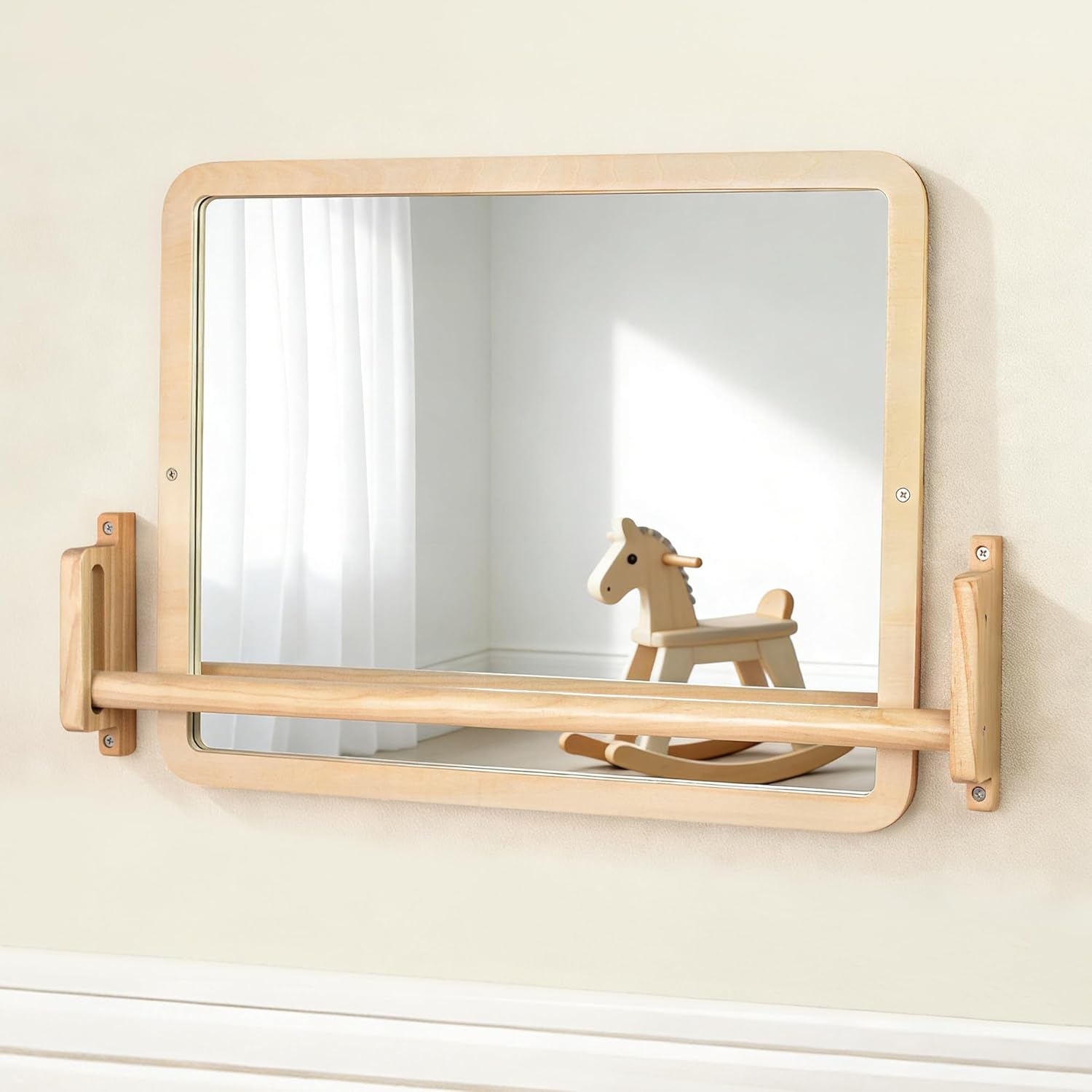 Montessori Mirror with Bar – Adjustable Baby Pull Up Bar, Anti-Rotation Design & Acrylic Safety Baby Mirror for Wall – Tummy Time, Pull to Stand Toys for Infant Toddler Nursery