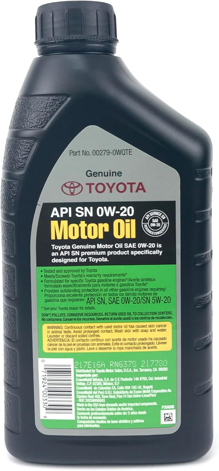 Toyota/ exxon mobil Case of 6 Quarts Full Synthetic TGMO SN 0W-20 Oil