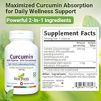 Vista 6 de NEW ROOTS HERBAL Suplemento de curcumina de cúrcuma de 500 mg con extracto de pimienta negra, 20 veces mejor absorción, cápsulas de cumarina con 95%