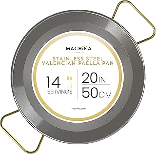 Machika 20 inch Stainless Steel Paella Pan, 50 cm Stainless Steel Large Skillet From Spain, Great for Paella Parties Indoors, Outdoors, Camping & More, Imported Spanish Paellera, Made by Garcima