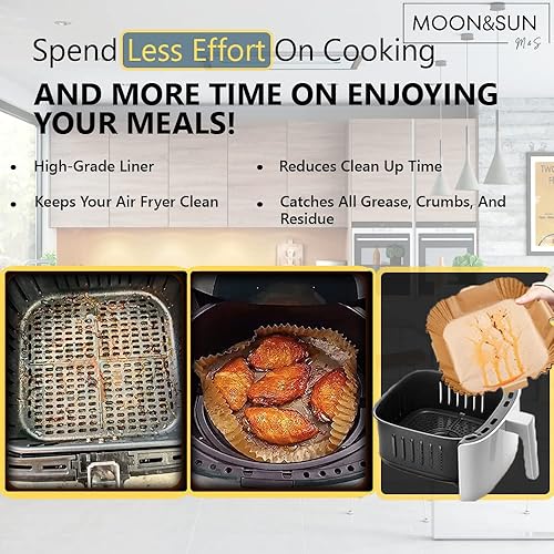Miniatura 6 de MOONSUN Paquete de 300 revestimientos de papel para freidora de aire  Forro de papel desechable redondo y cuadrado de 63 y 79 pulgadas Cepillo de