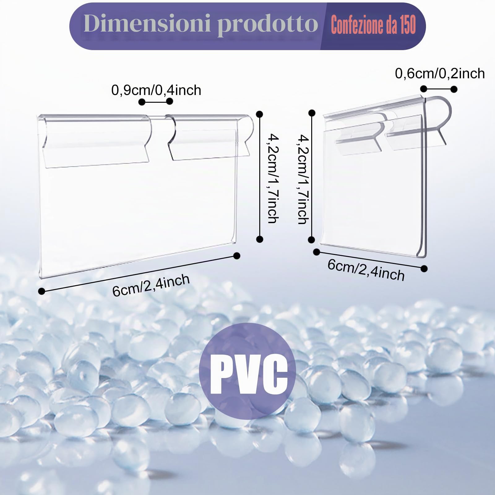STARVAST 150 PZ Porta Etichette Trasparenti, Supporto Display Prezzo in Plastica, Supporto per Etichette Prezzo per Ripiani Negozio Panetteria Supermercato (6 x 4.2CM)