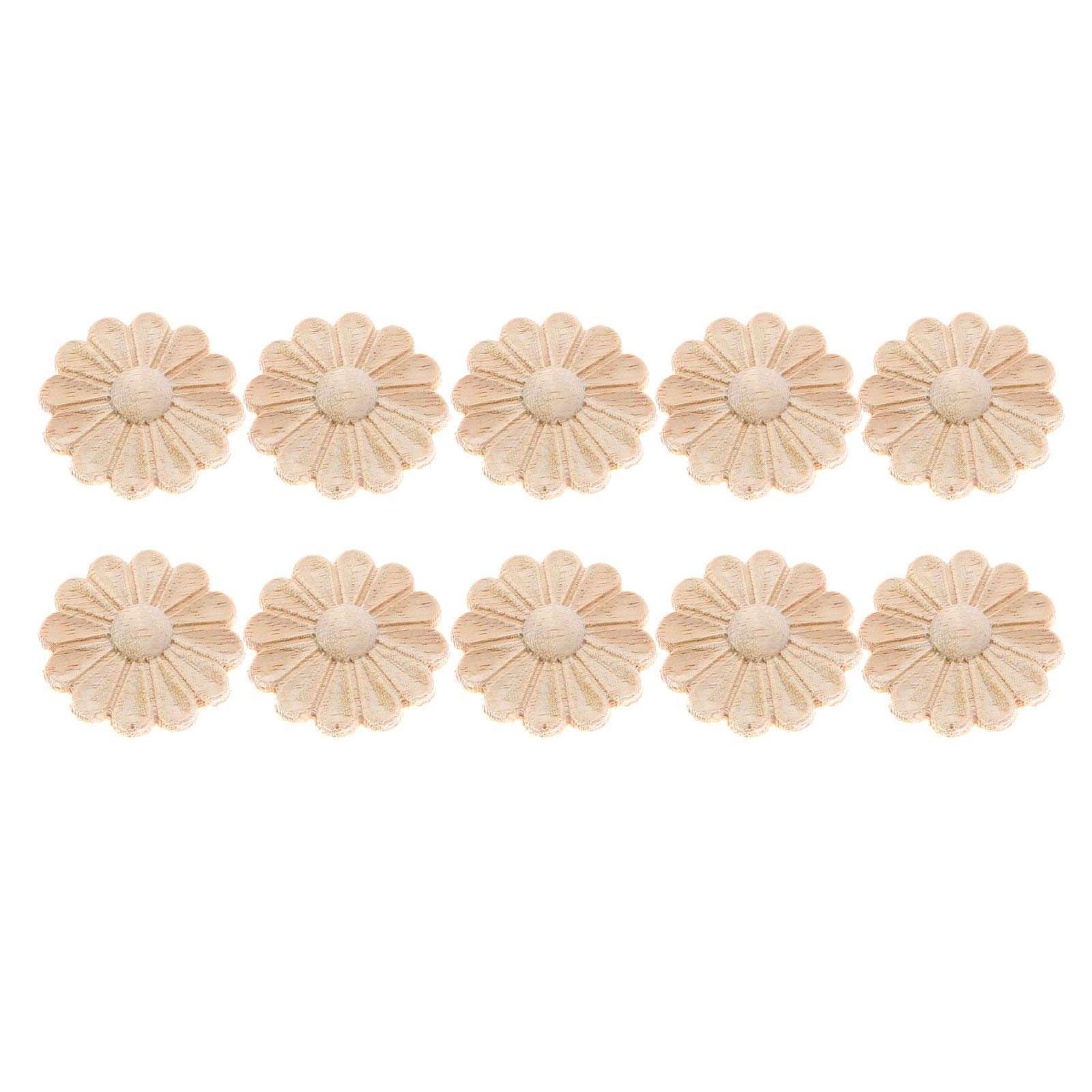 Lot De 10 Appliques Florales Rondes En Bois Massif Sculptées à La Main - Décoration Intérieure Style Européen