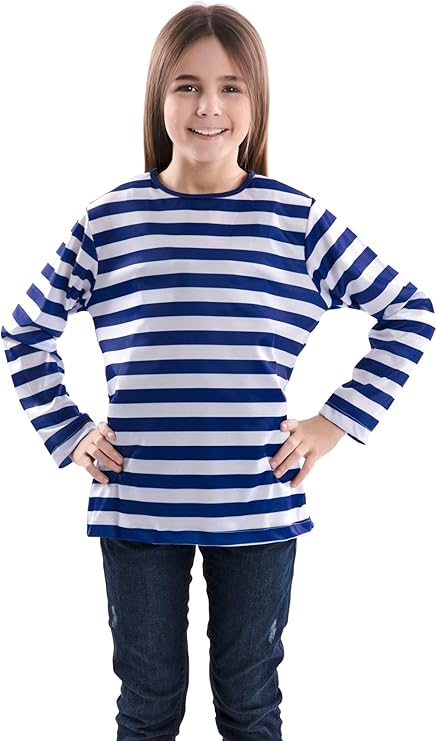 Camiseta infantil de rayas azules y blancas