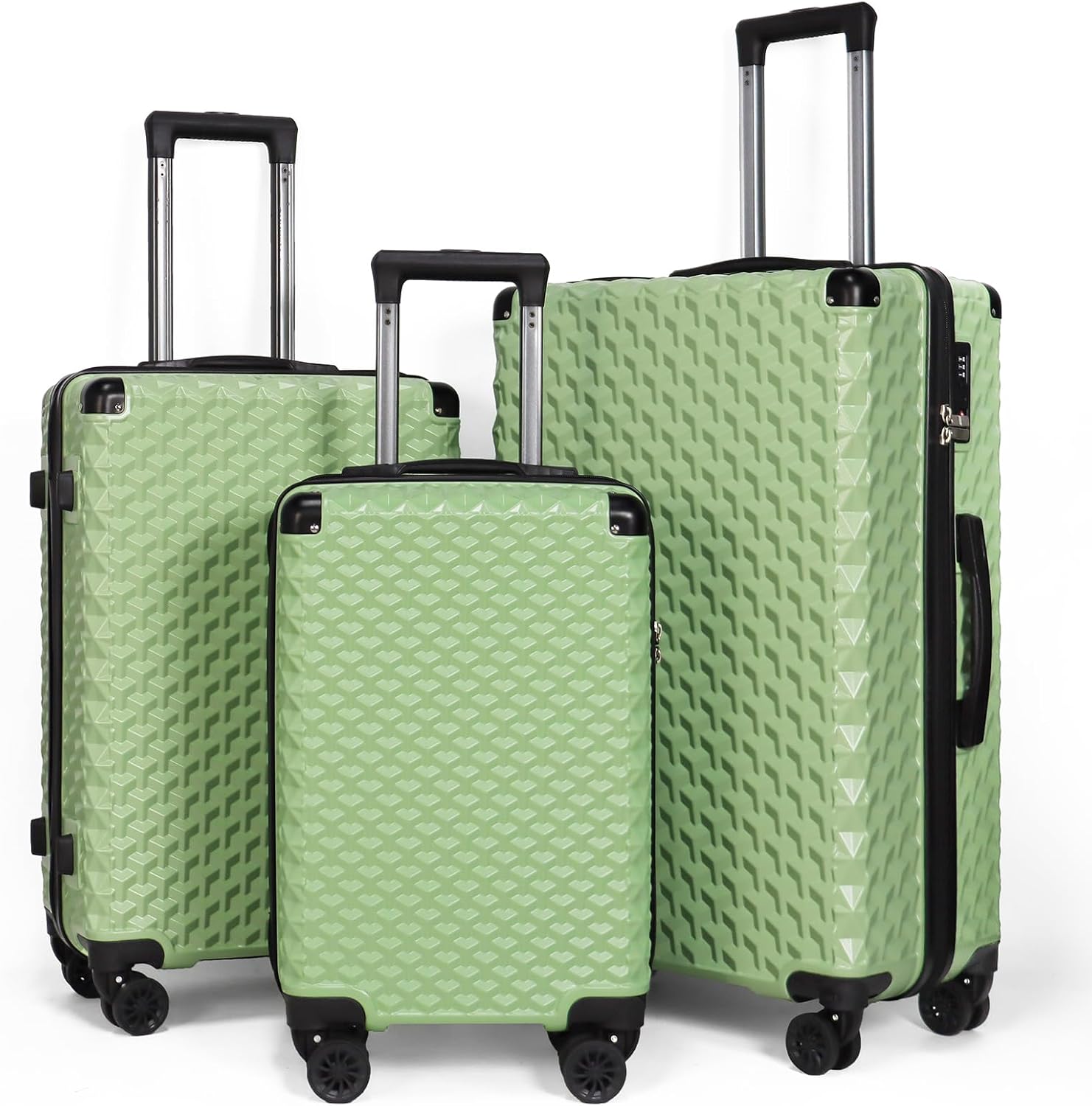 Luggage Set 3 Piece(20-24-28) inch PC+ABS Carry On Luggage Durable Hardside Suitcase With TSA Lock Universal Silent Wheels (Avocado green)