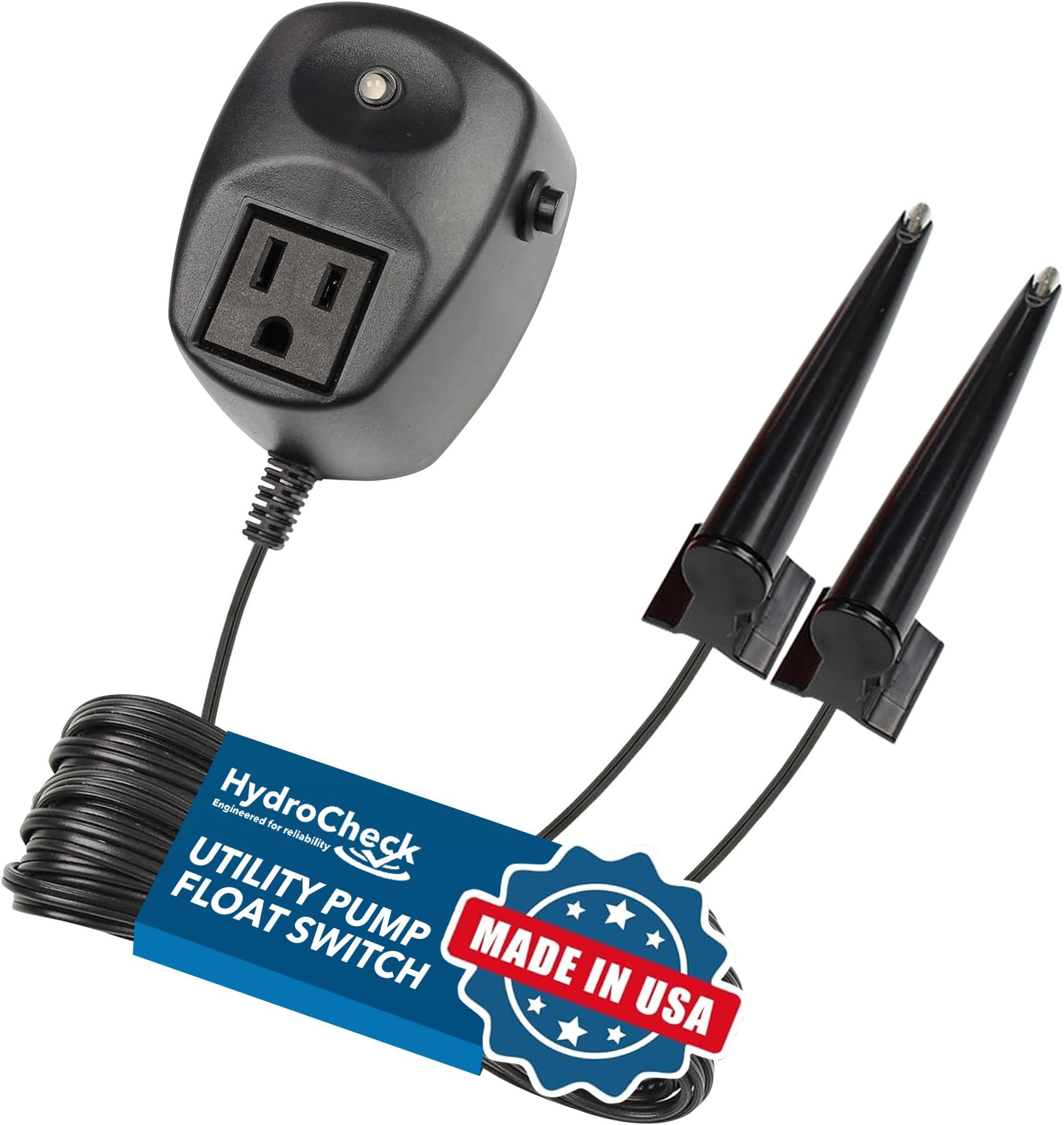 HC7000v2 Electronic Utility Sump Pump Float Switch: Automatic Turn On/Off, Hi-Lo Dual Sensors and Built-in Alarms | Versatile and Adjustable with 12ft Sensor Cables, Made in the USA