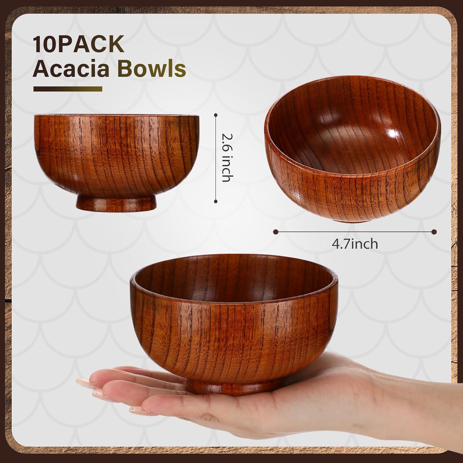 10 Pcs Jujube Wooden Bowls Small Soup Bowls Round Serving Bowl Wood Salad Bowl Hand Carved Calabash Dip Tray for Popcorn Pasta Candy Cereal Coconut Party Supplies(4.7 Inch)
