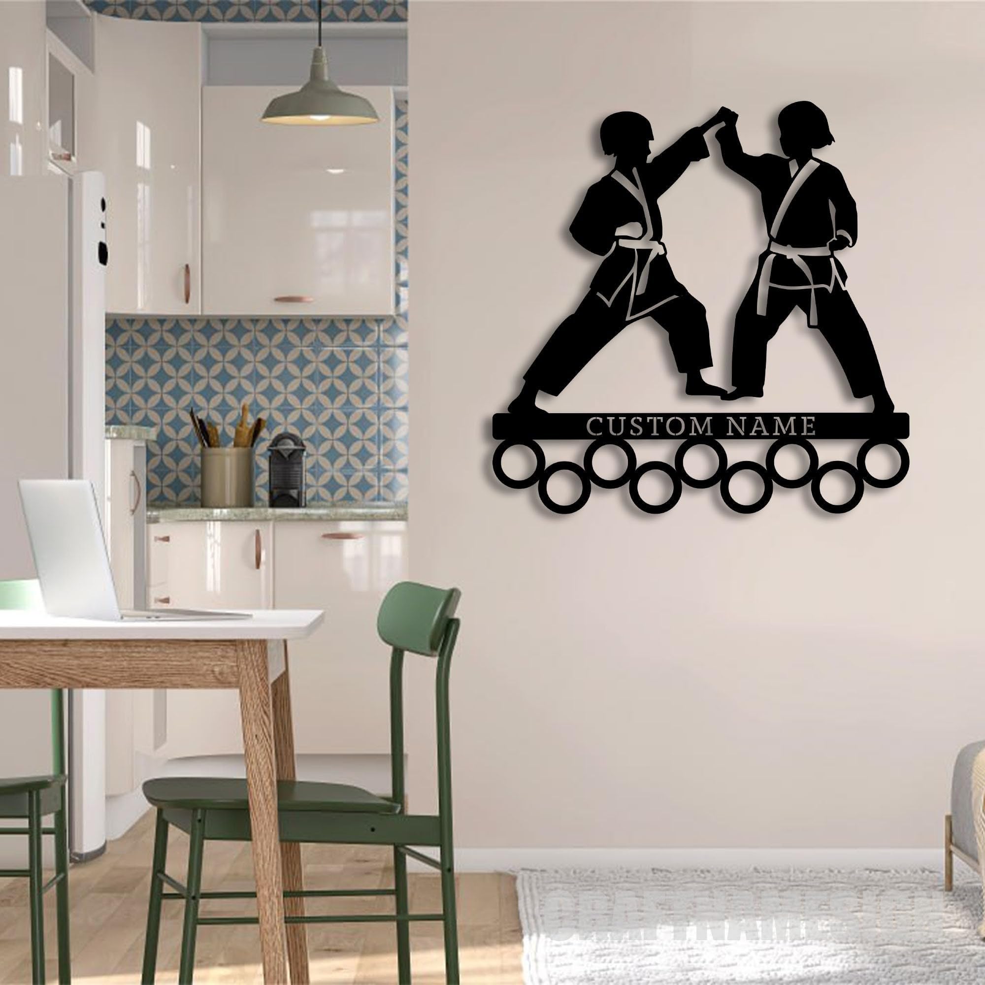 Ineidolin Custom Karate Metal Medal Hanger, Karate Led Wall Hanging Decorative Art, Metal Medal Rack, Custom Name Medal Hanger, Karate Club Decor, Medal Holder Display Rack for Award and Ribbon