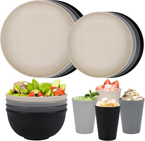CSYY Juego de vajilla irrompible, juego de vajilla de plástico para acampar, juego combinado de vajilla para picnic con platos, reutilizable