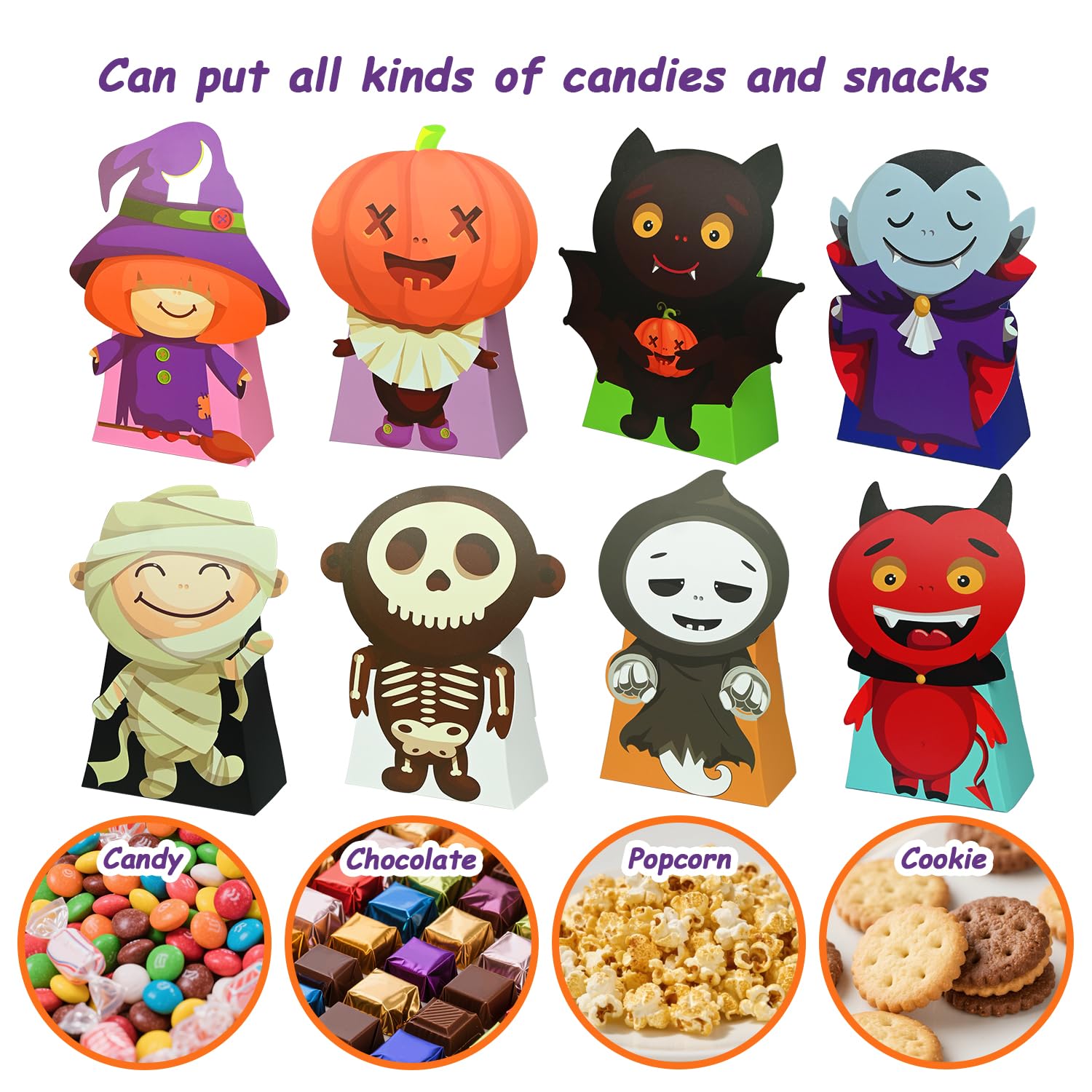 Nimbbex Halloween-Leckerli-Tüten, 3D-Form, faltbare Halloween-Leckerli-Boxen, kleine Süßigkeiten-Geschenktüten für Partygeschenke, Klassenzimmer-Austausch, Dekoration, 24 Stück