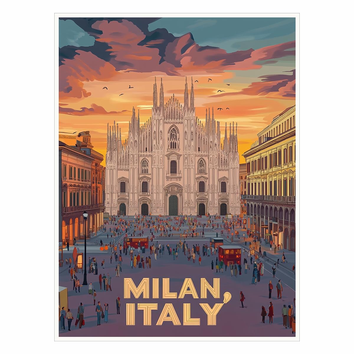 Vintage Milan Italy Canvas Wall Art - Black and White Duomo Cathedral Print - Milan Travel Poster for Living Room, Bedroom, Office Decor - Iconic Italian Landmark Art 11x14in Unframed