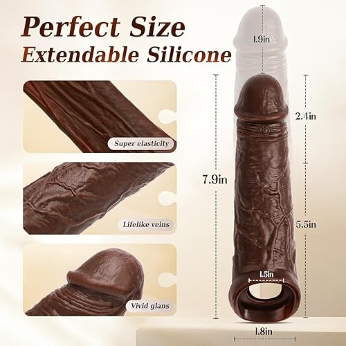 Miniatura 6 de Funda para el pene, juguetes sexuales masculinos realistas, manga gruesa y realista, reutilizable, extensor de pene de silicona, potenciador de Brown