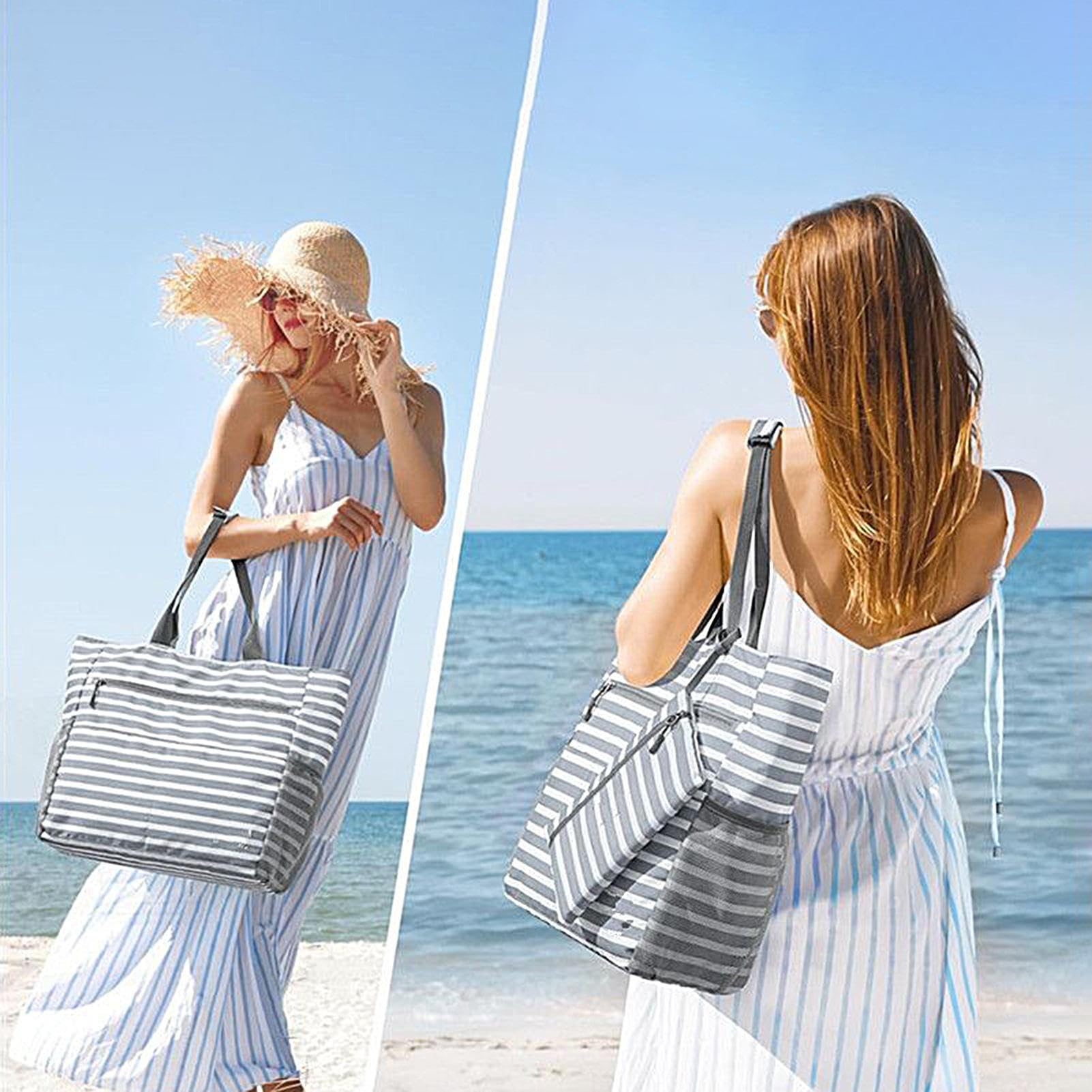 Strandtasche Für Damen | Schwimmbad Strandtasche Mit Münzgeldbeutel,Faltbare Wasserdichte Tragetasche Mit Reißverschluss Für Reisen Camping Picknick Pool Wandern Pendeln Gym Urlaub Arbeit