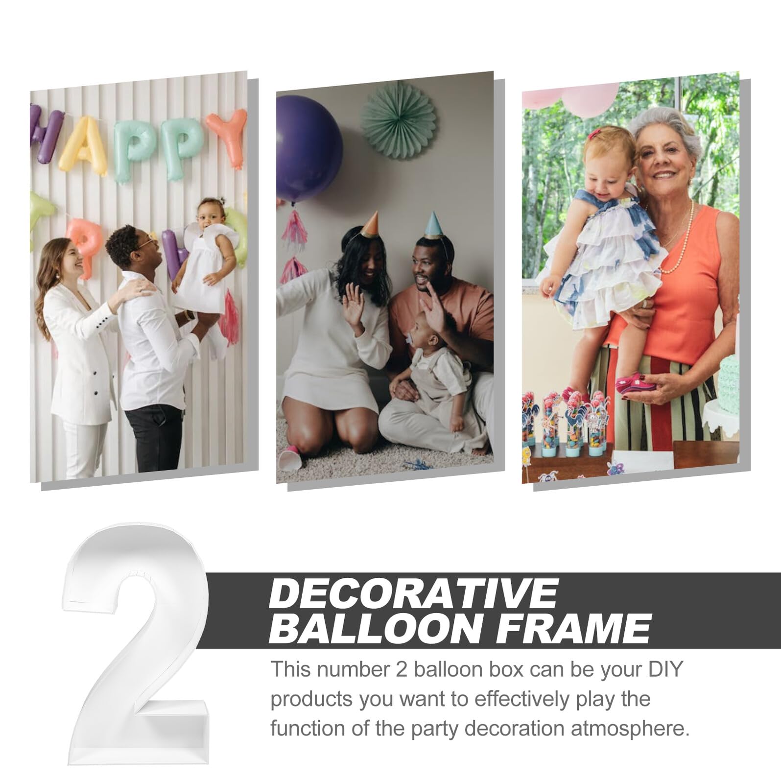 DOITOOL Marco para Globos Número 2 Caja para Globos de Cumpleaños y Decoración de Fiestas Soporte Ligero y Resistente para Shower y Eventos Obsequios