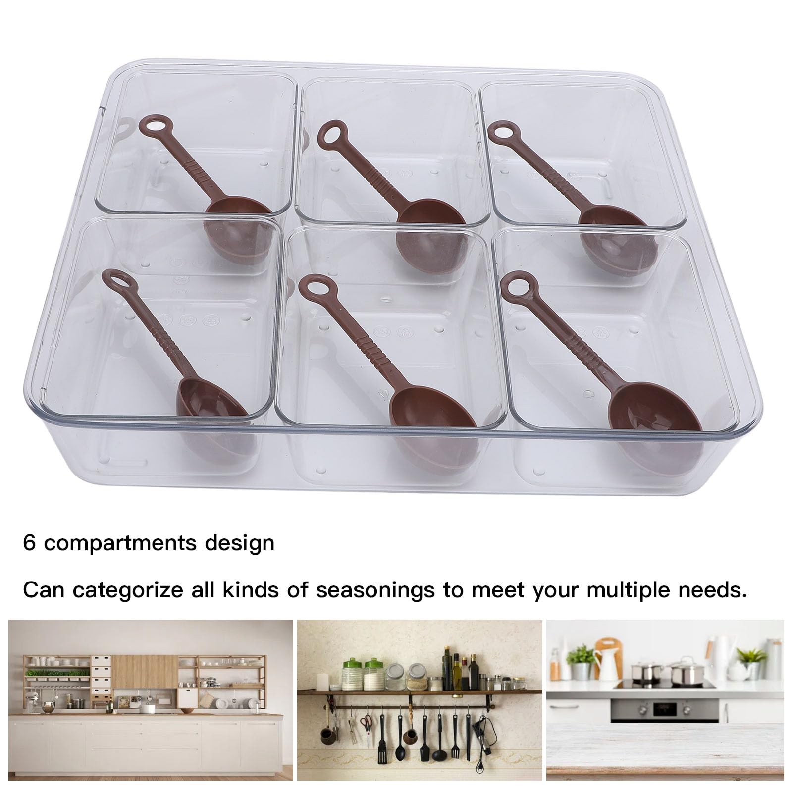 Bandeja para servir dividida con 6 cucharas, 6 compartimentos Caja de condimentos de gran capacidad para frutas Opciones de acero inoxidable y plástico disponibles (Plástica)