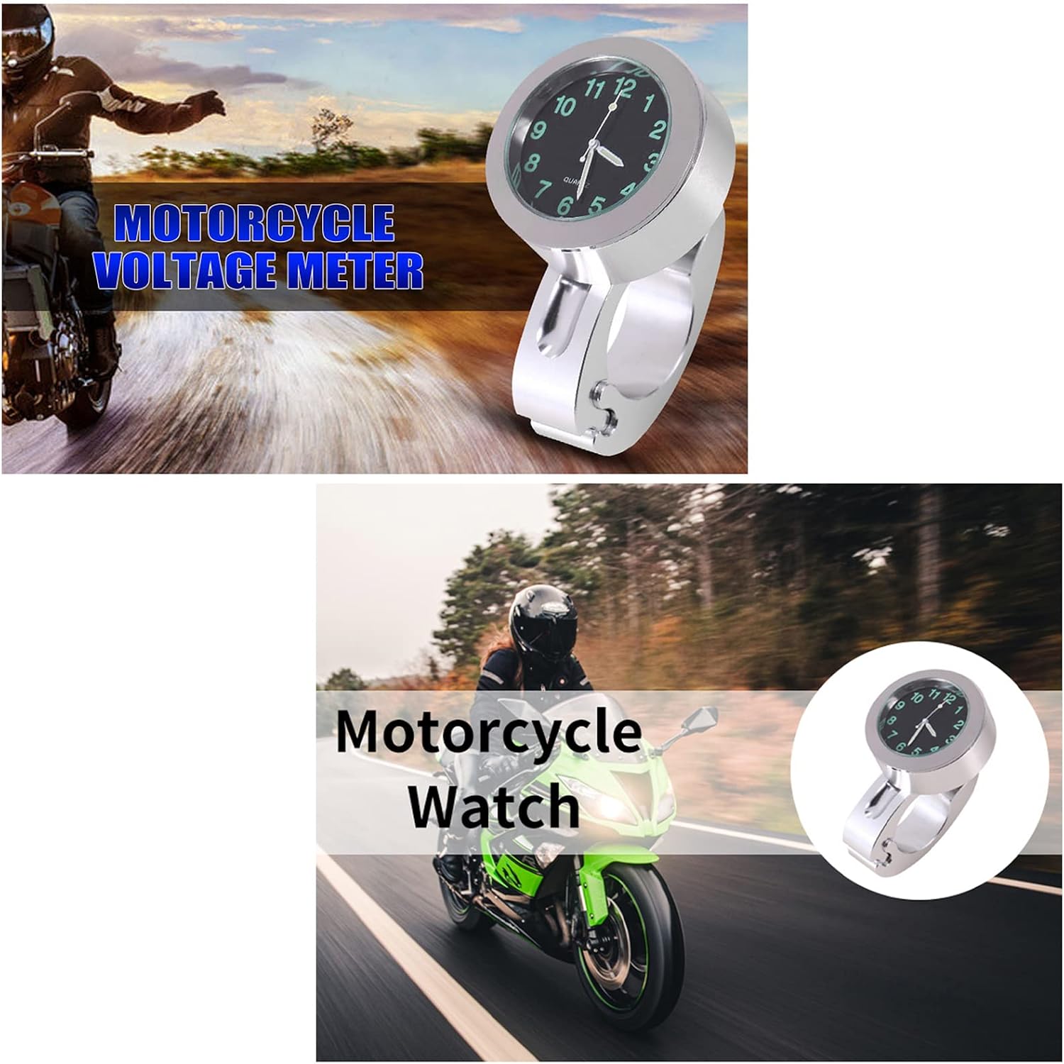 flexman Motorcycle Handlebar Clock, Universal Split Ring Mount Aluminum Motorcycle Clock with Screwdriver, Waterproof Shock Resistant Dial Clock for Motorcycles, Cruisers, Choppers, and Custom Bikes