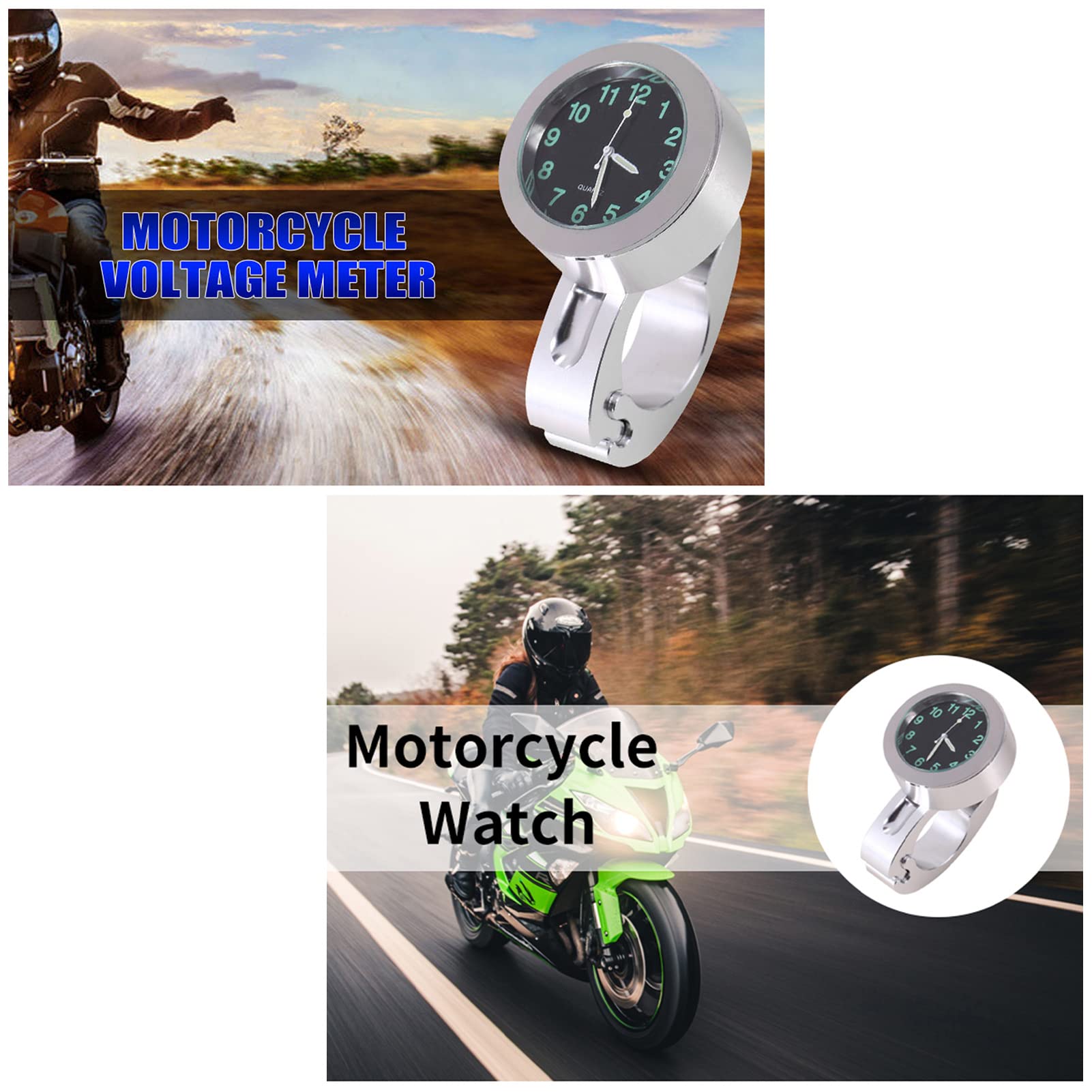 Motorrad Lenkeruhr, 1 Stück Universal Silber Motorrad wasserdichte Lenker Glow Mount Uhr für die meisten Motorräder