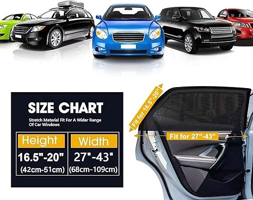 Miniatura 5 de Parasol para ventana lateral trasera de automóvil, paquete de 2 unidades de malla elástica para ventana de automóvil, mosquitera, para el 96%