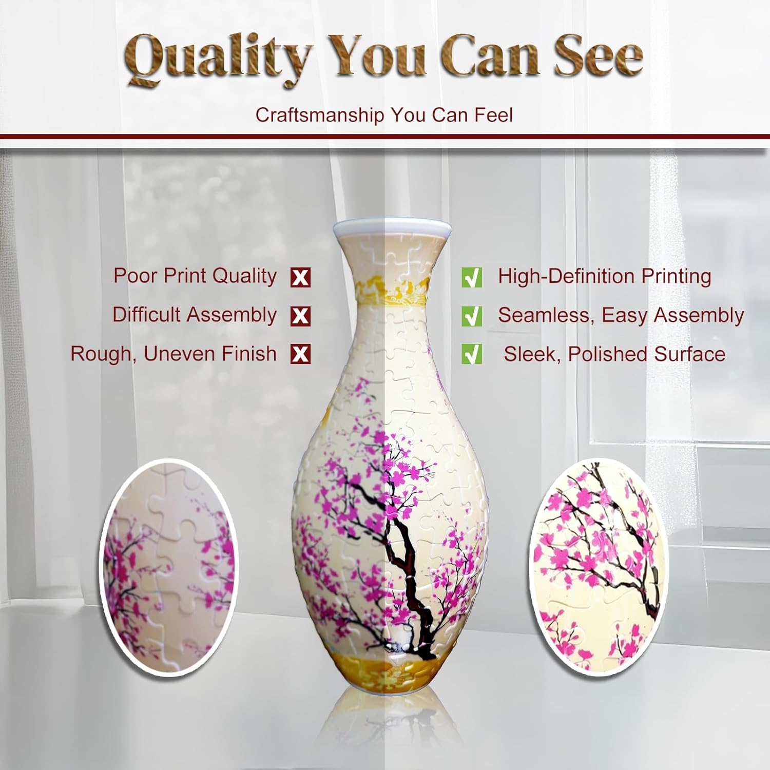 3D Puzzle Vase Unique Flower Vase，Made by 160 Curved Plastic Puzzle Pieces House Warming Gift for Flower Arrangements and Home Decoration