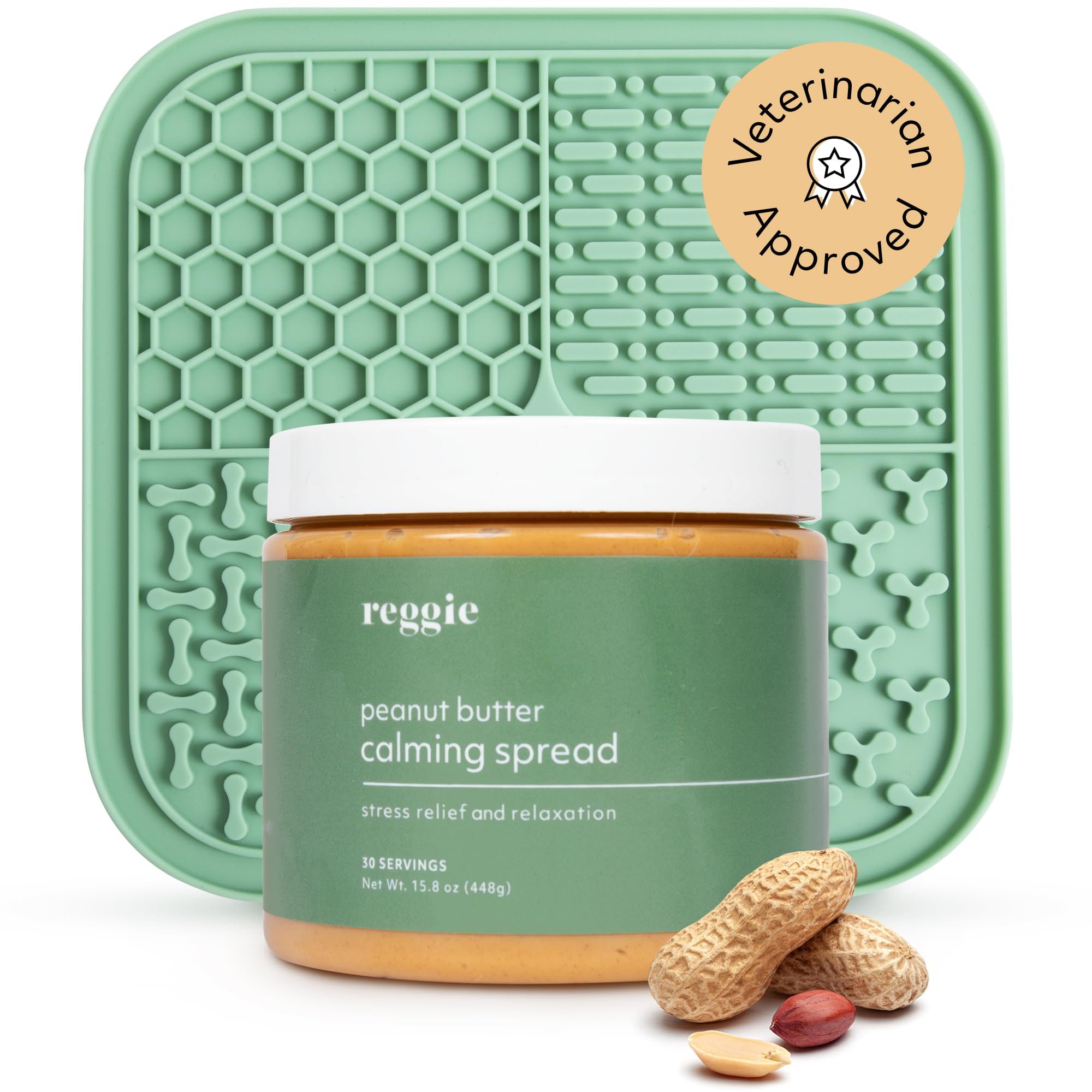 Reggie Calming Spread for Dogs | Natural Peanut Butter to Reduce Hyperactivity, Separation Anxiety, & Stress | Vet-Approved & Ideal for All Ages, Breeds, and Sizes (Mint Green Lick Mat Bundle)