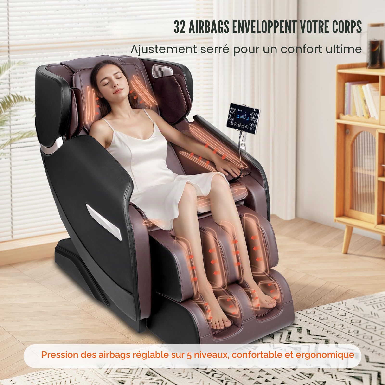 VEVOR Fauteuil de Massage Inclinable Corps Entier, Masseur Shiatsu 3D, Zéro Gravité, avec Plusieurs Modes Automatiques, Chauffage, Haut-parleur Bluetooth, Coussin d’Air, Rouleau de Pied, Écran Tactile