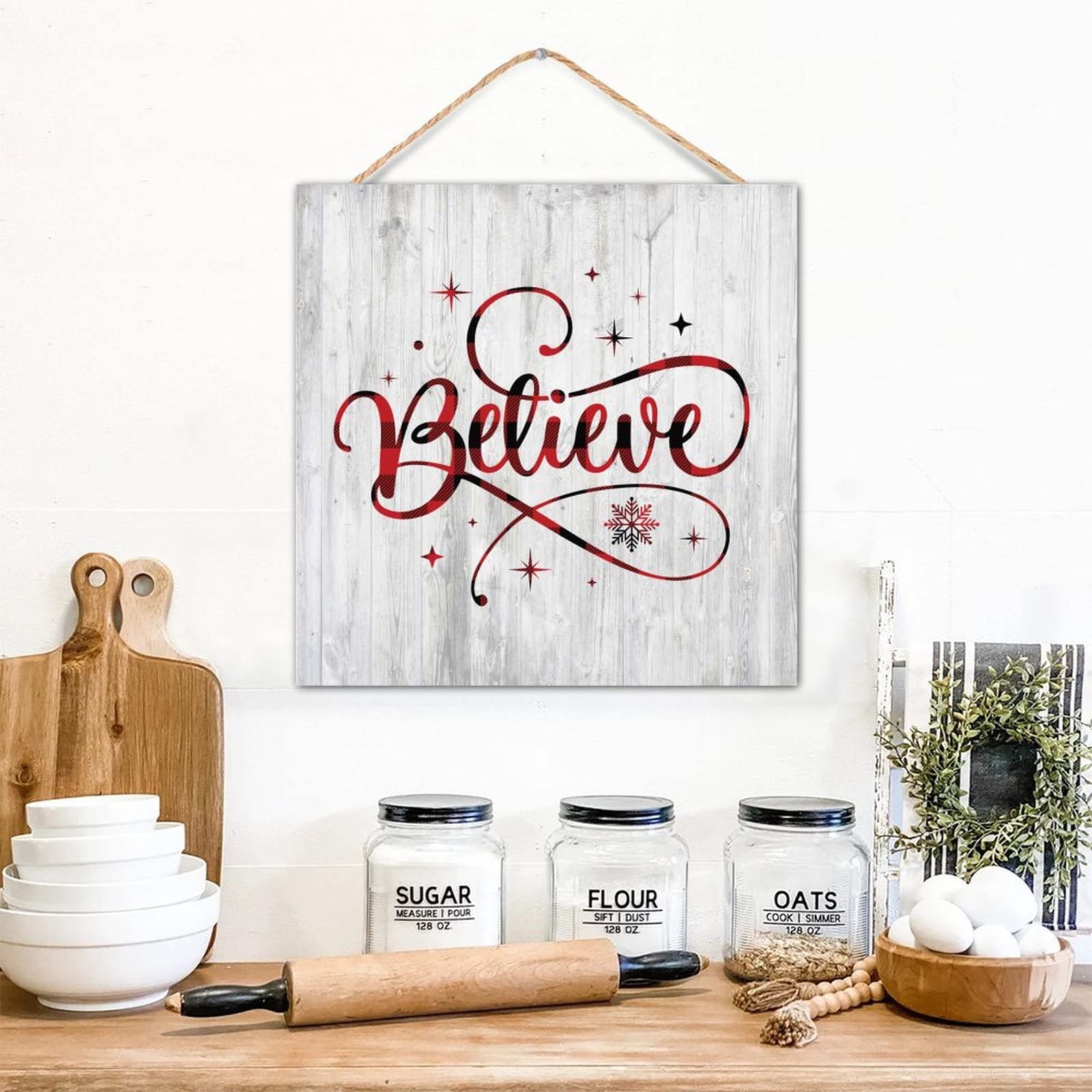 Panneau décoratif en bois carré Believe 30 cm pour habiller un mur vide avec charme