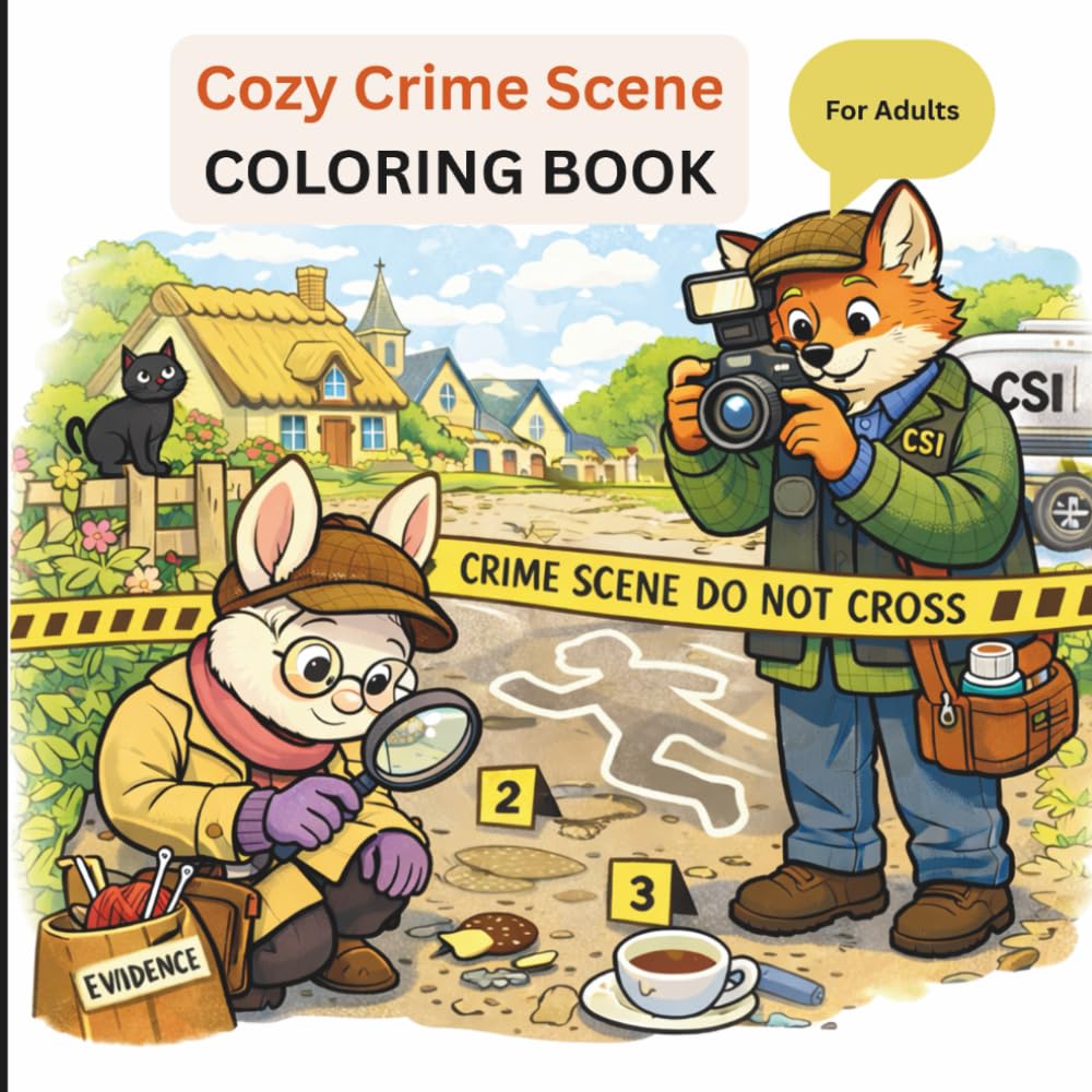 Cozy Crime Scene Coloring Book: 25 Crime Scenes to Color for Stress Relief – Not for Kids