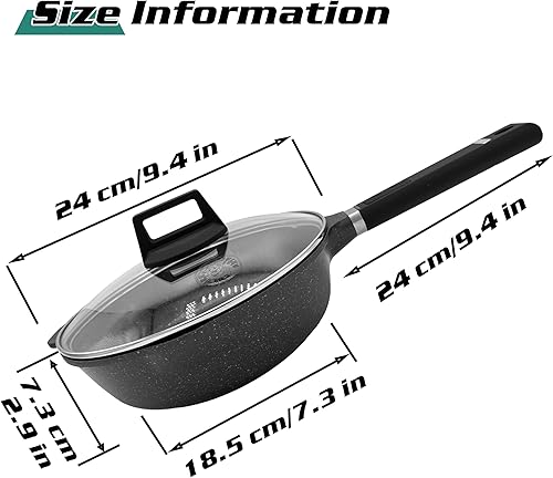 Miniatura 5 de vivicreate Sartén para saltear con tapa, 9.4 pulgadas, revestimiento antiadherente de mármol, adecuada para gas eléctrico y de inducción, sartenes