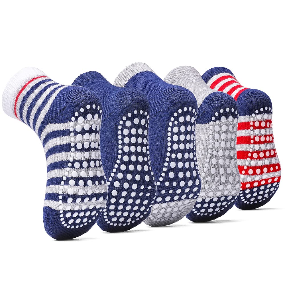 Sosenfer Non Slip Toddler Socks with Grippers,5 Pairs Non Skid Ankle Socks for 4-7 Years Baby Kids Made With Cotton-5 Pairs blue