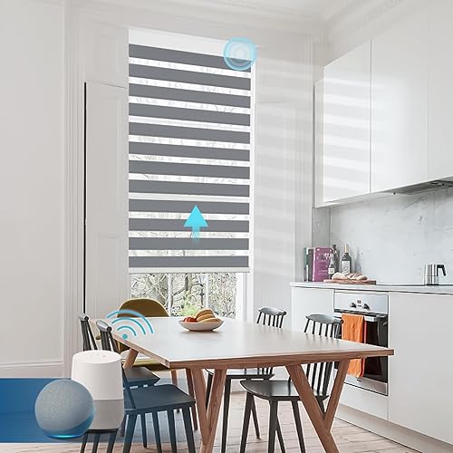 Miniatura 5 de MYshade Persianas inteligentes de cebra compatibles con Alexa, opacas (85 %), persianas motorizadas de doble capa de cebra, control de luz de