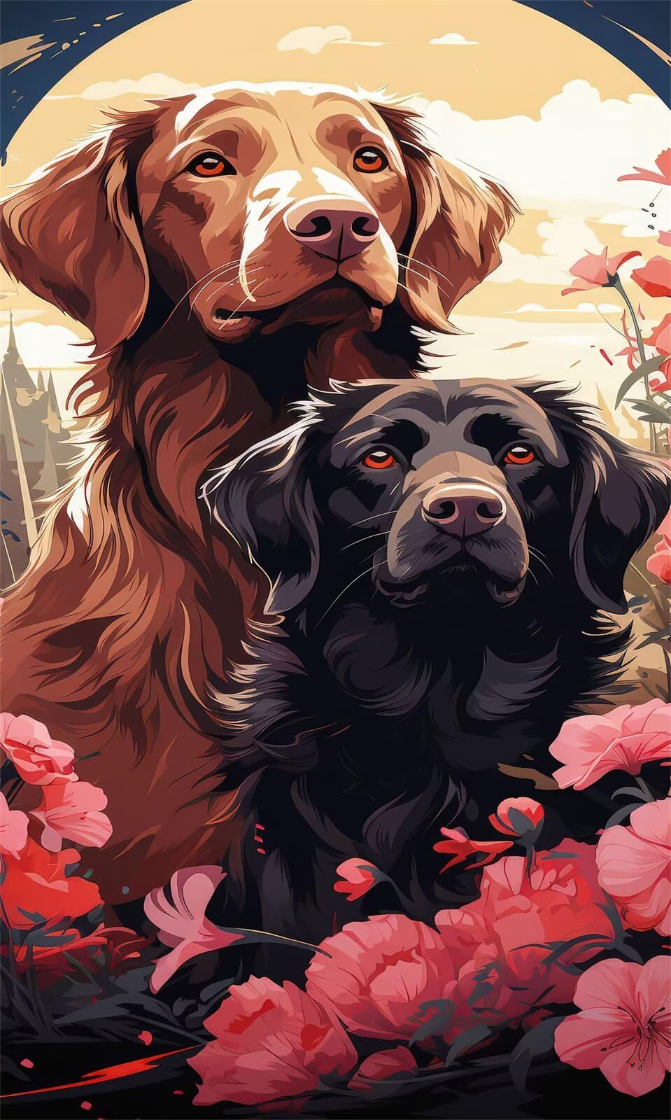 Puzzle 1500 Pezzi per Adulti, Cane Fiori Rosa, Rompicapo Classico per Passatempo e Relax, Splendida Decorazione per Pareti e Idea Regalo