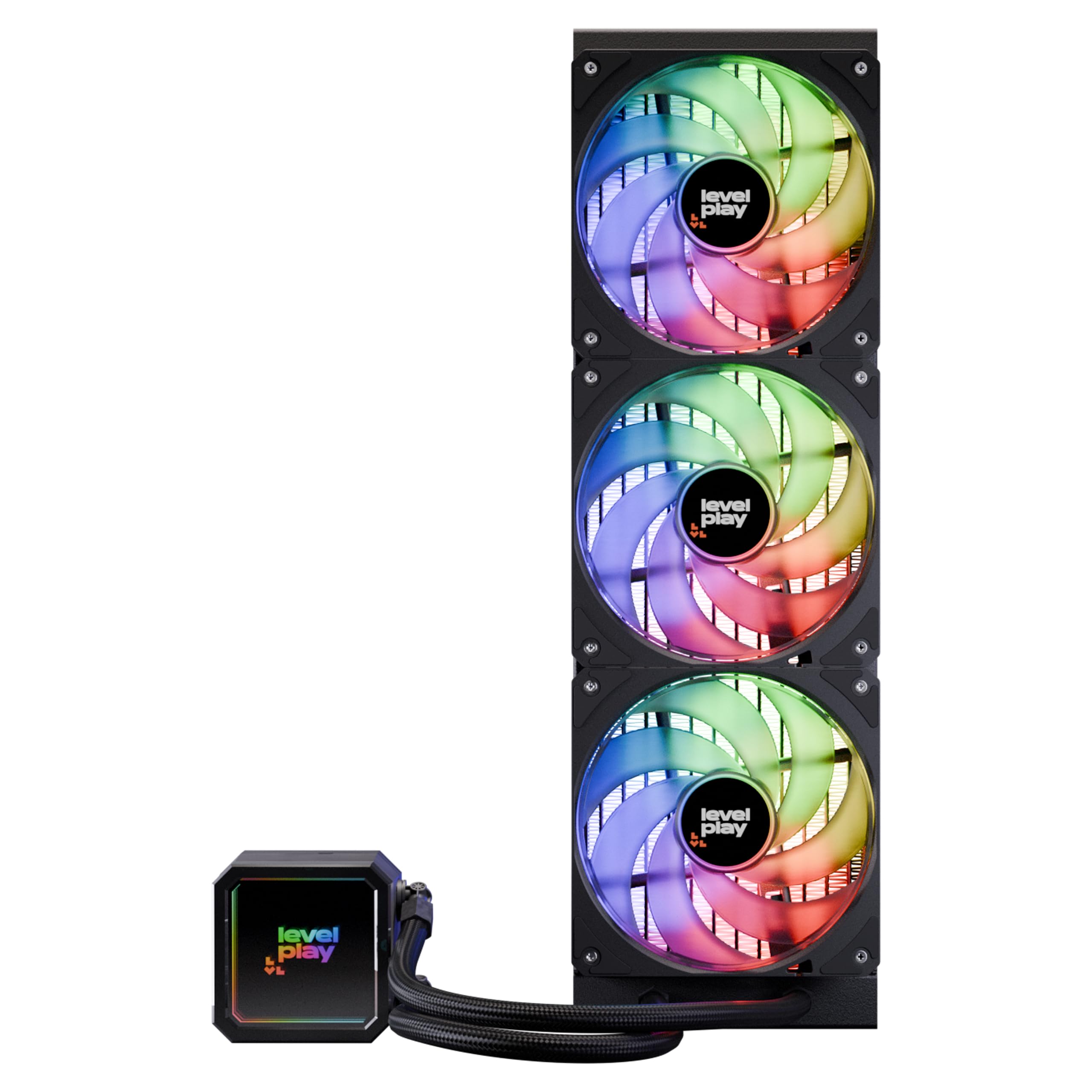 Levelplay Combat CL360 Refrigeración Líquida AIO - TDP 300W, Bomba ARGB Infinity Mirror, Radiador 360mm, Ventiladores ARGB Gen2 CF120, Compatible con AMD AM5/AM4 e Intel LGA 1851/LGA 1700 - Negro
