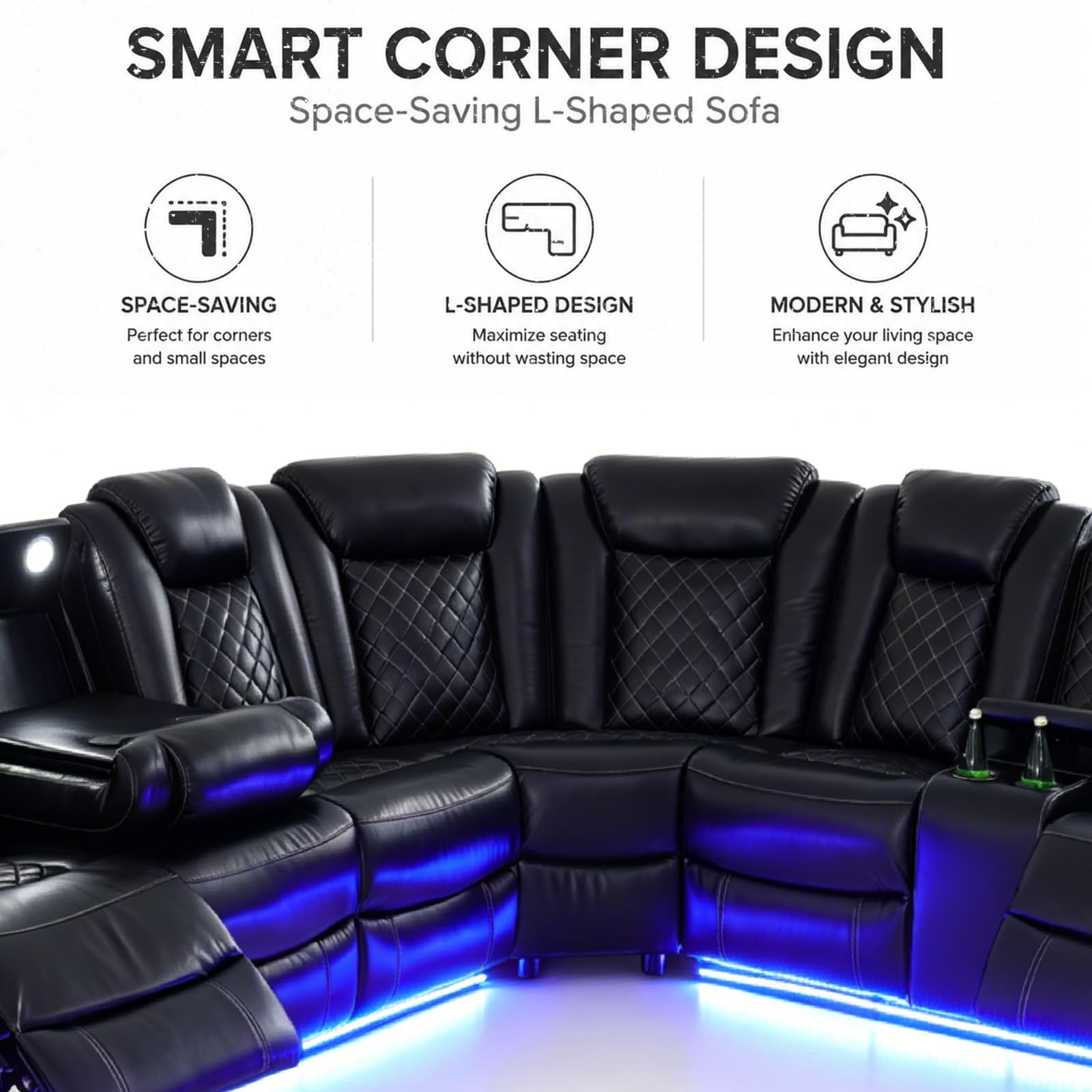 Leather Power Reclining Sectional Sofa Set with Bass Speakers & USB Ports view 9